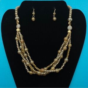 Champagne Glass Beads Necklace and Earrings Set